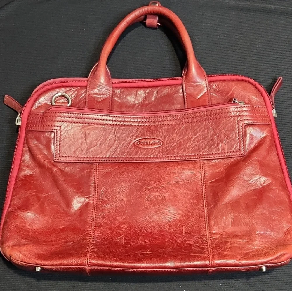 Red Leather Briefcase with Double Handles